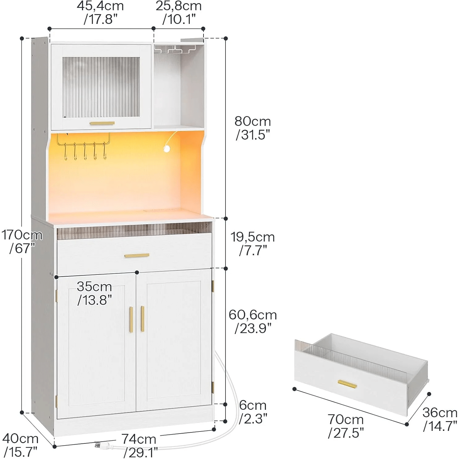 Dimensions of a kitchen cabinet with measurements labeled