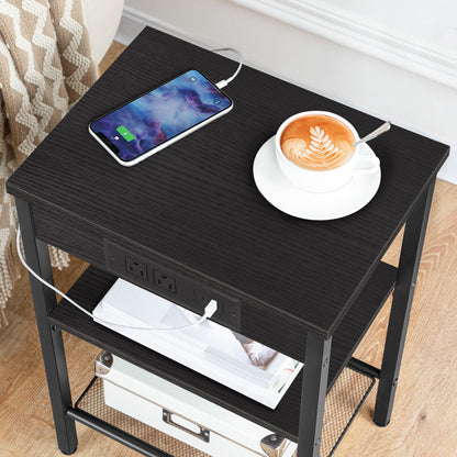 HOOBRO 3-Tier Side Table with Charging Station & USB Port