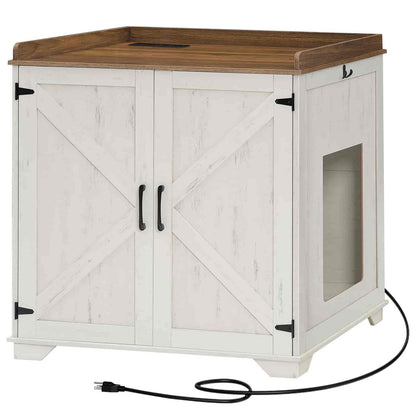 White cabinet with wooden top on a white background