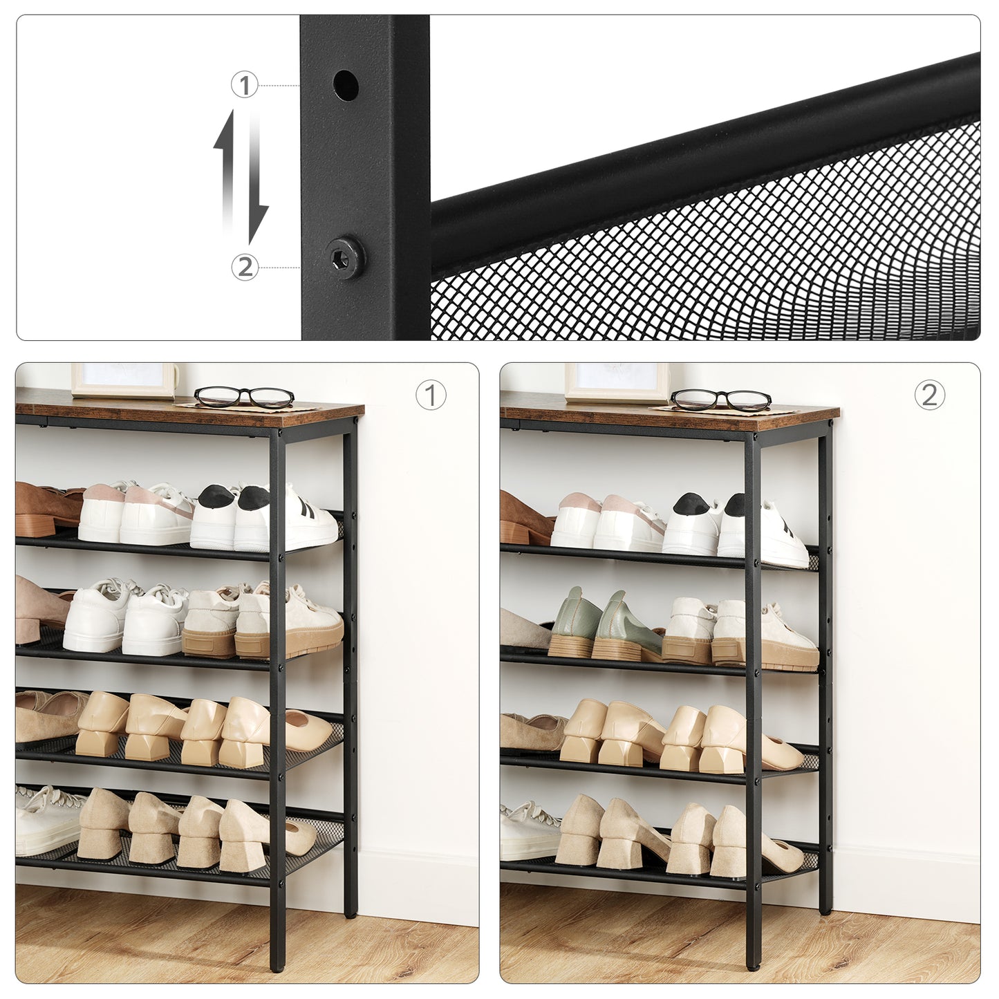 HOOBRO 4-Tier Shoe Rack with Adjustable Mesh Shelves