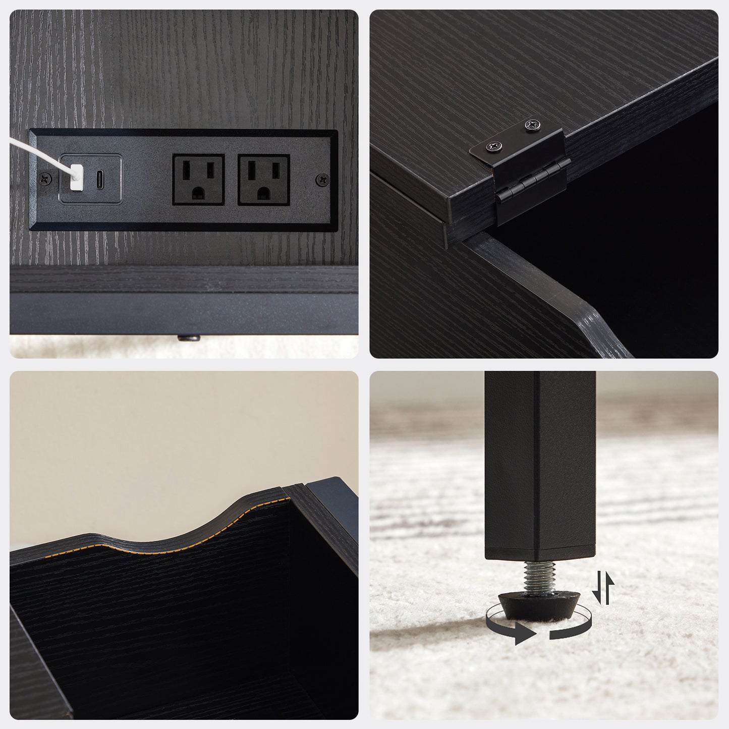 HOOBRO Flip-Up Side Table with Charging Station