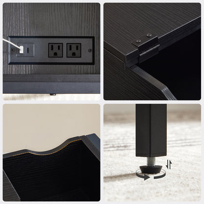 HOOBRO Flip-Up Side Table with Charging Station