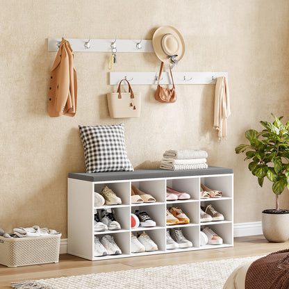 HOOBRO 39.4-inch Shoe Storage Bench with Cushion & 12 Cubbies