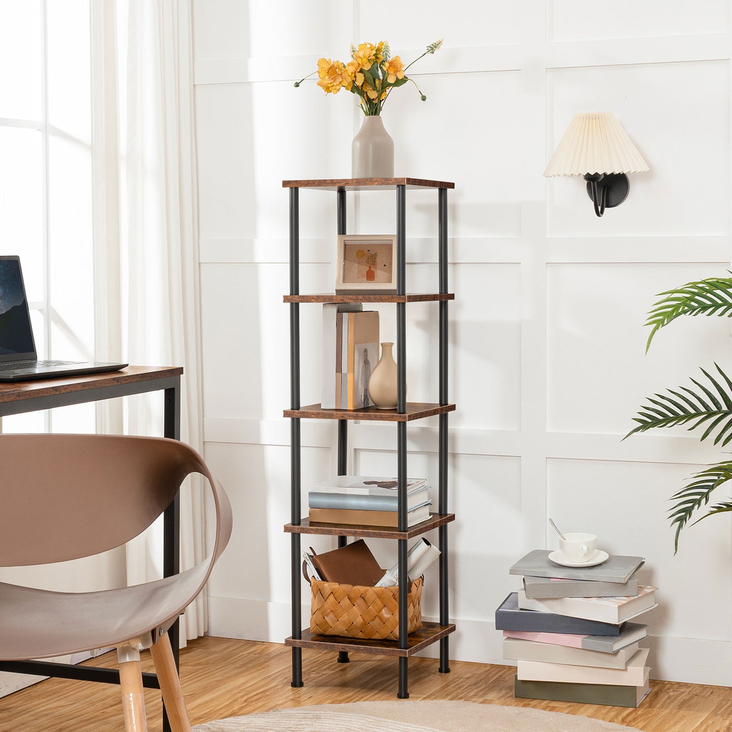HOOBRO 5-Tier Square Corner Bookshelf