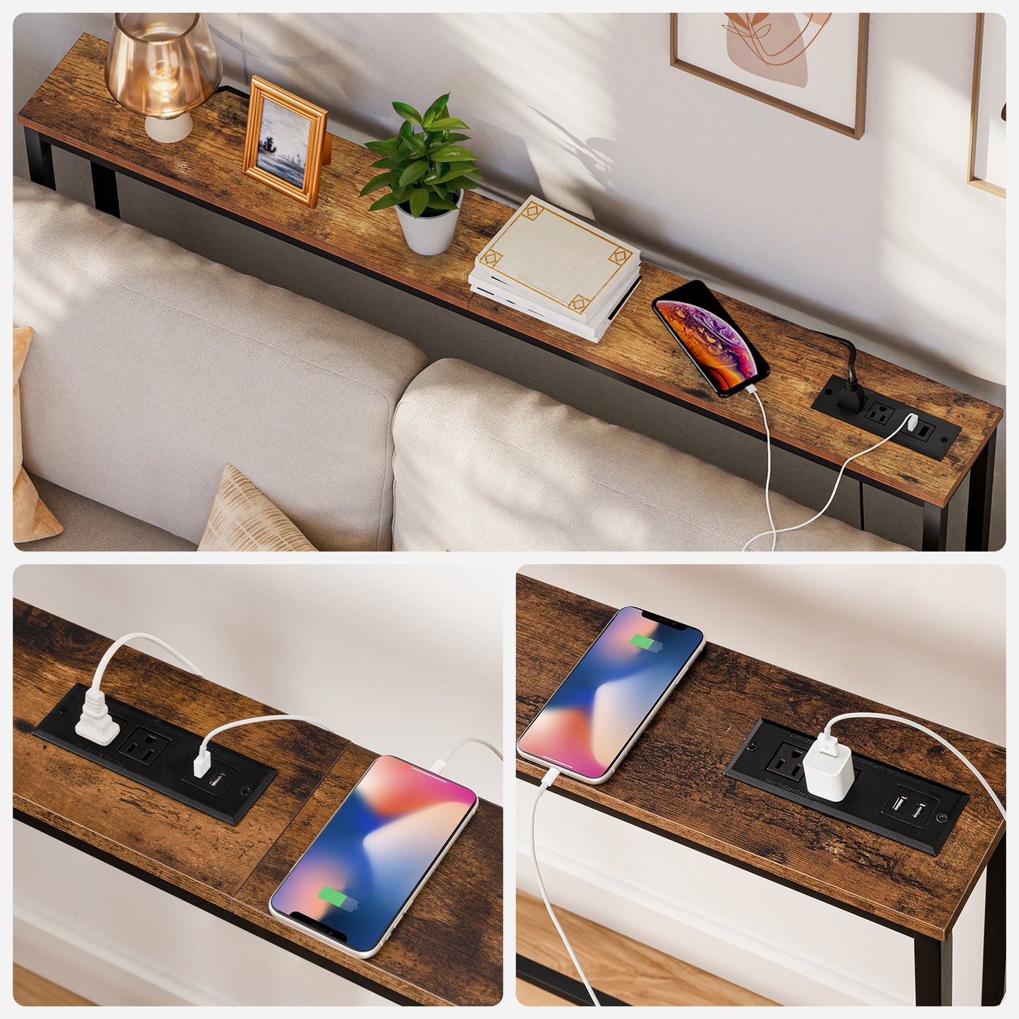 HOOBRO 47.2-inch Narrow Console Table with Power Outlet