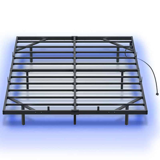 HOOBRO Full-Size Metal Floating Bed Frame with Charging Station & LED Light