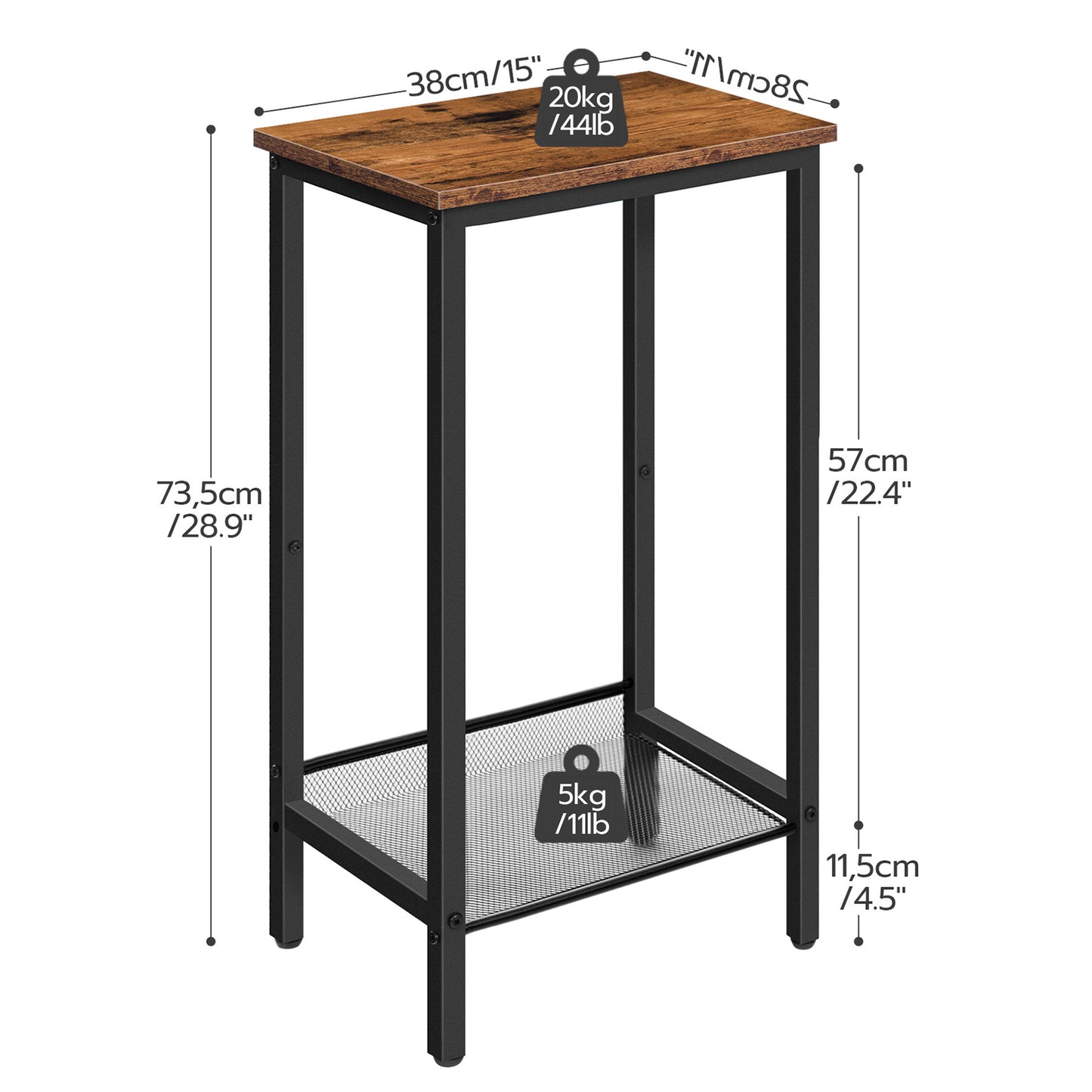 HOOBRO Industrial Style Tall Side Table with Adjustable Mesh Shelf
