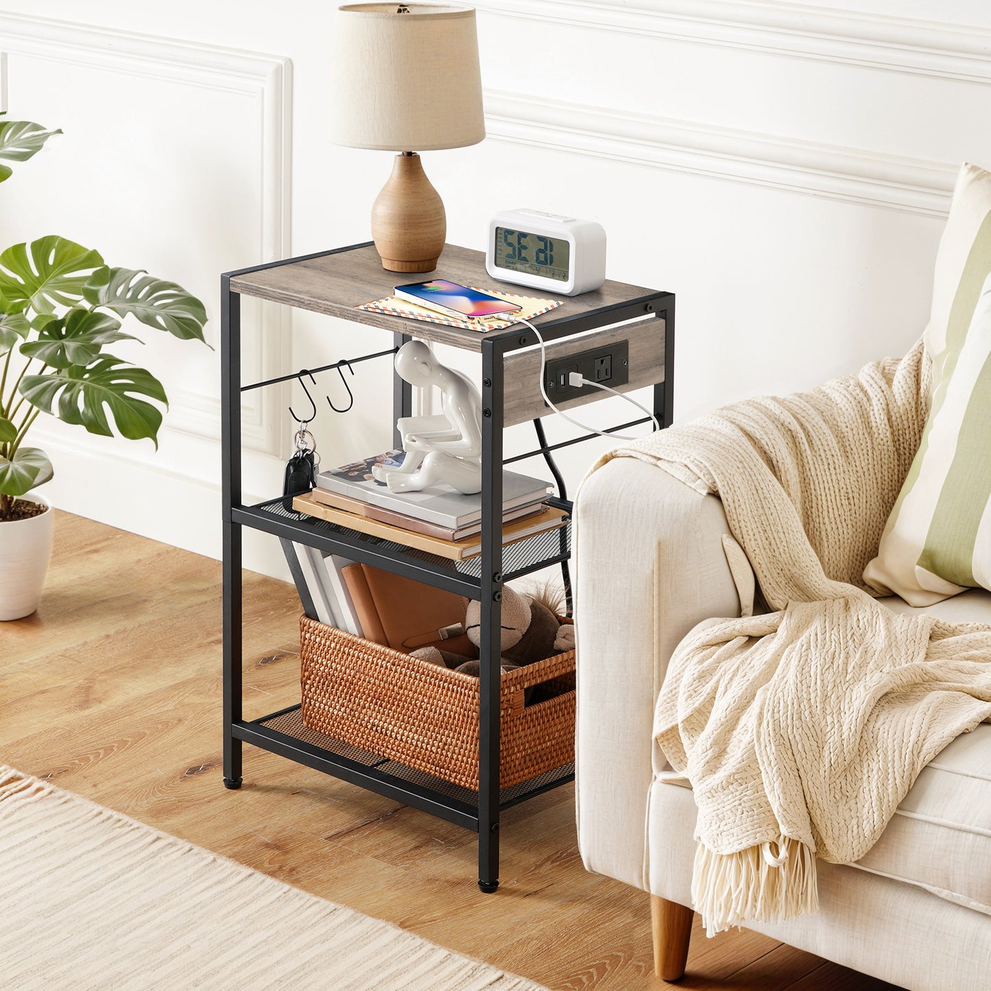 HOOBRO 3-Tier Movable Printer Stand with Power Outlet & USB Port