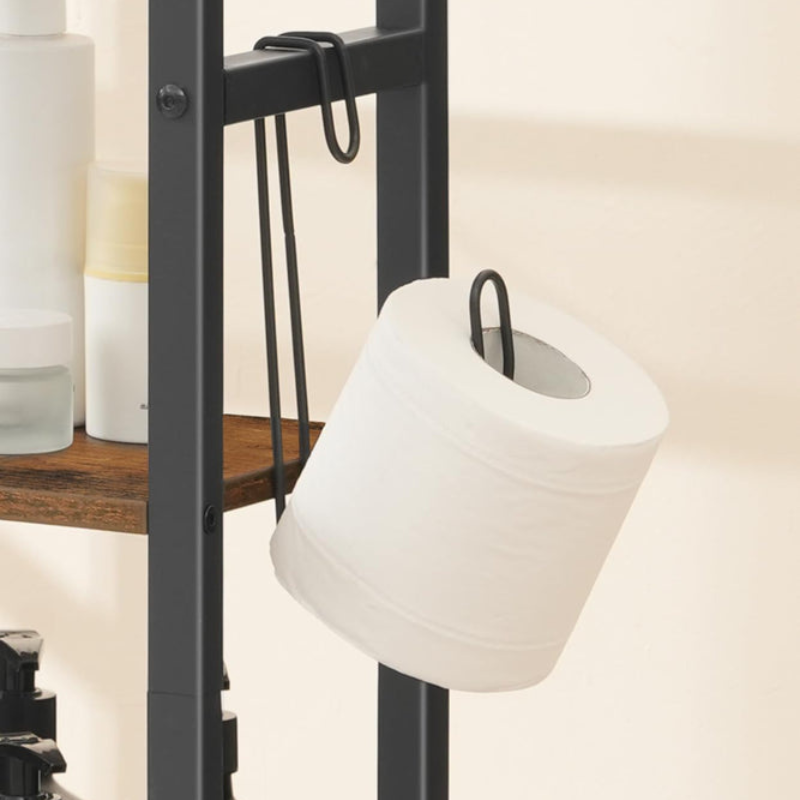 HOOBRO Retro Brown 5-Tier Toilet Above Shelf with Toilet Paper Holder & Hooks