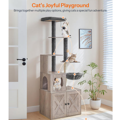 HOOBRO 67.7 inch H Cat Tree with Litter Box Enclosure