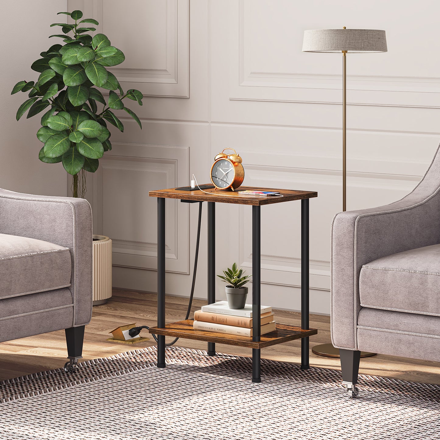 HOOBRO Side Table with Charging Station