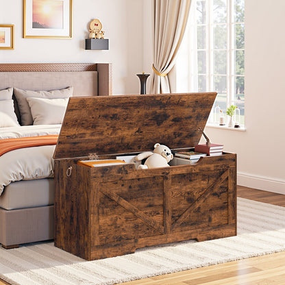 HOOBRO 39.4-inch Wooden Storage Bench with Safety Hinges