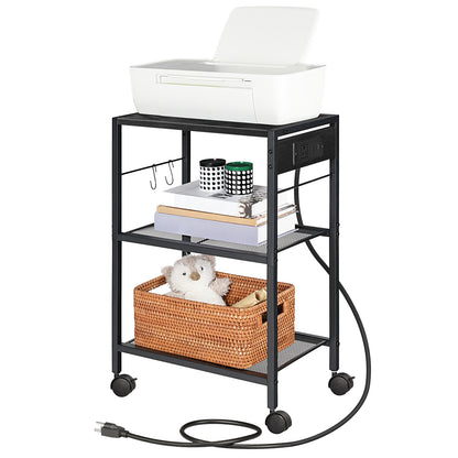 HOOBRO 3-Tier Movable Printer Stand with Power Outlet & USB Port