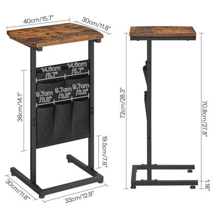 Wooden standing desk with dimensions labeled on a white background