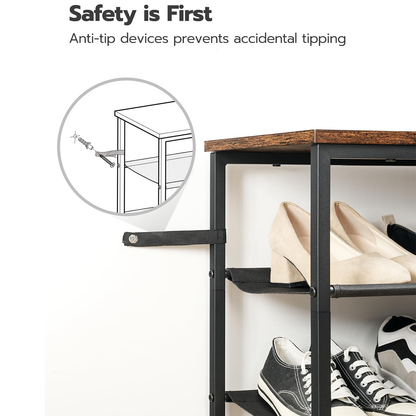 HOOBRO 4-Tier Industrial Style Shoe Rack with 3 Oxford Fabric Shelves