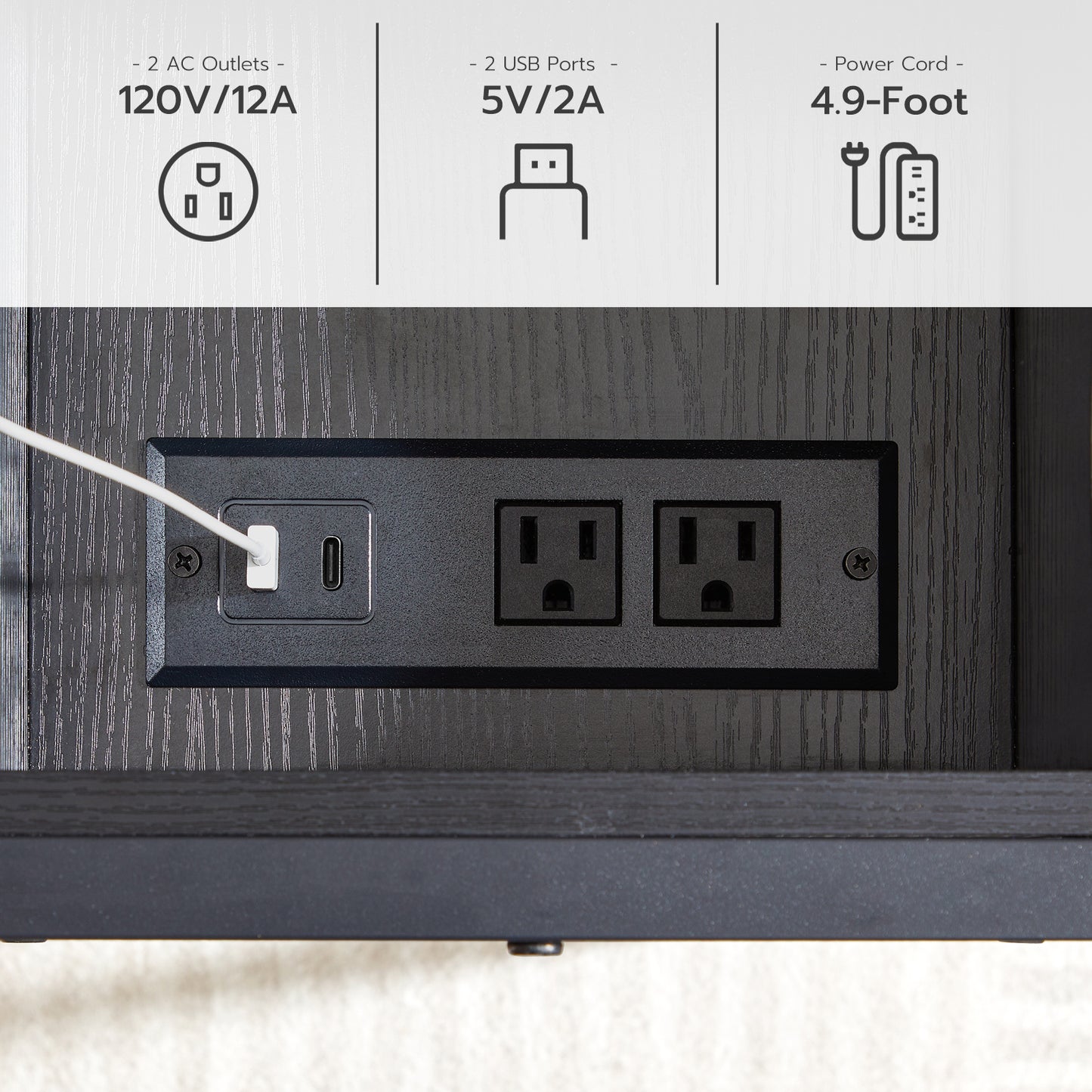HOOBRO Flip-Up Side Table with Charging Station