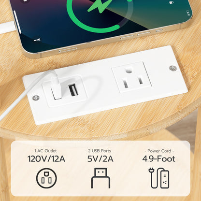 HOOBRO 3-Tier Small Round Side Table with Charging Station