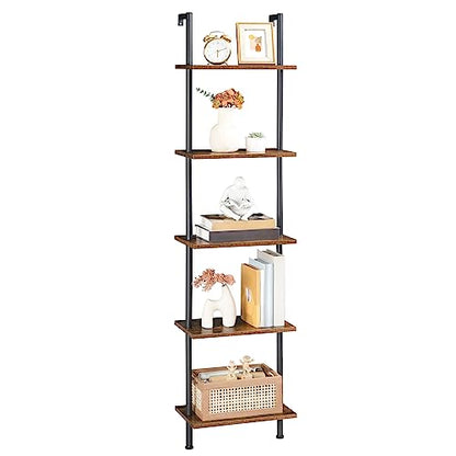 HOOBRO Retro Brown DIY 5-Tier Wooden Trapezoidal Shelf
