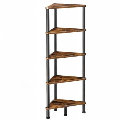 HOOBRO Retro Brown Industrial Style Five-Tier Corner Shelf
