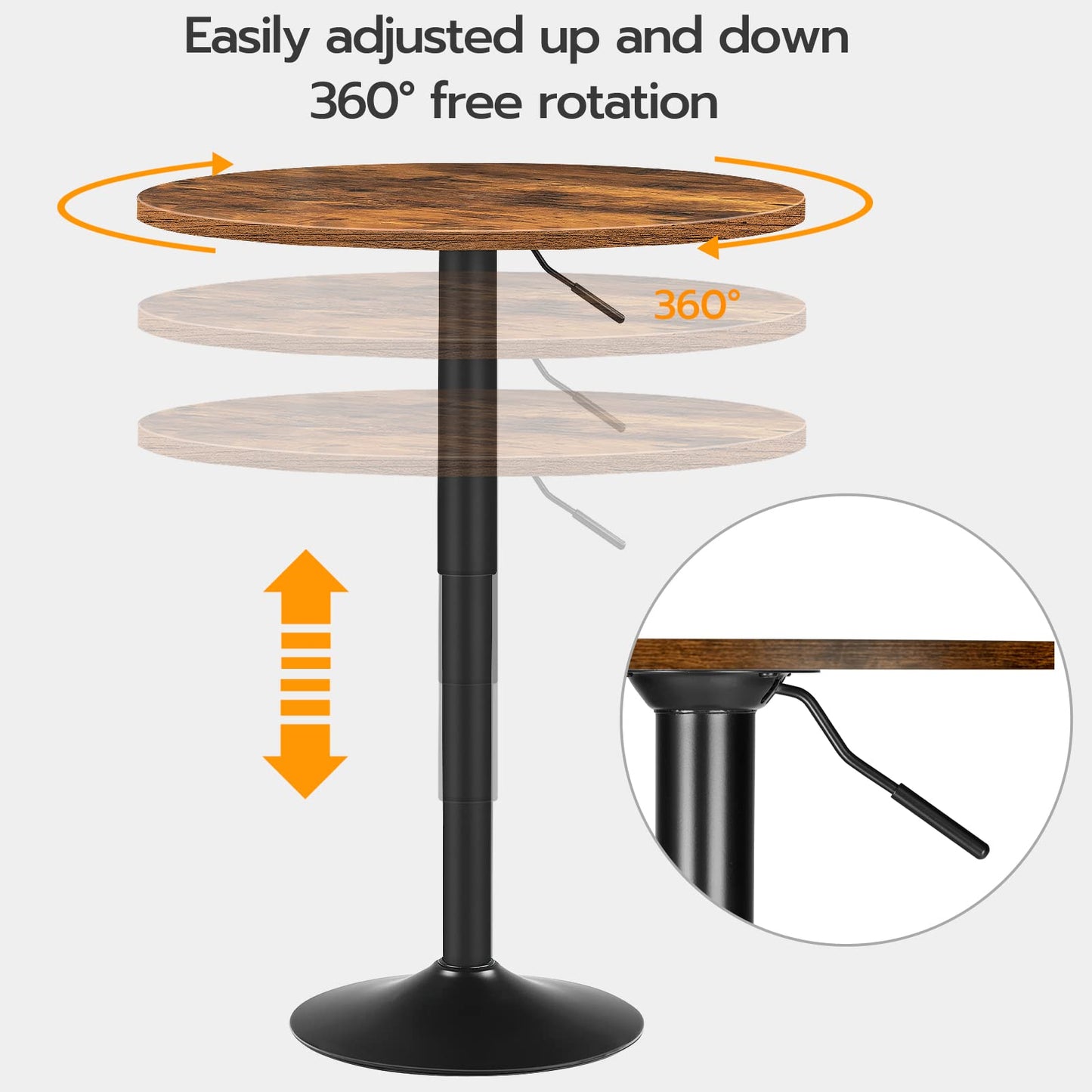 Close up demonstration of the 360 degree free rotation swivel and the pneumatic height adjustment gas lift lever.