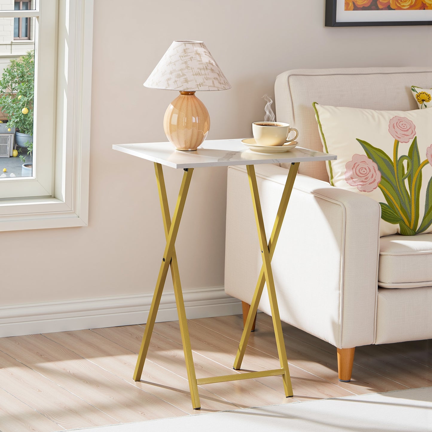 HOOBRO Marble Pattern Folding TV Tray Table for Small Space / 2PICS