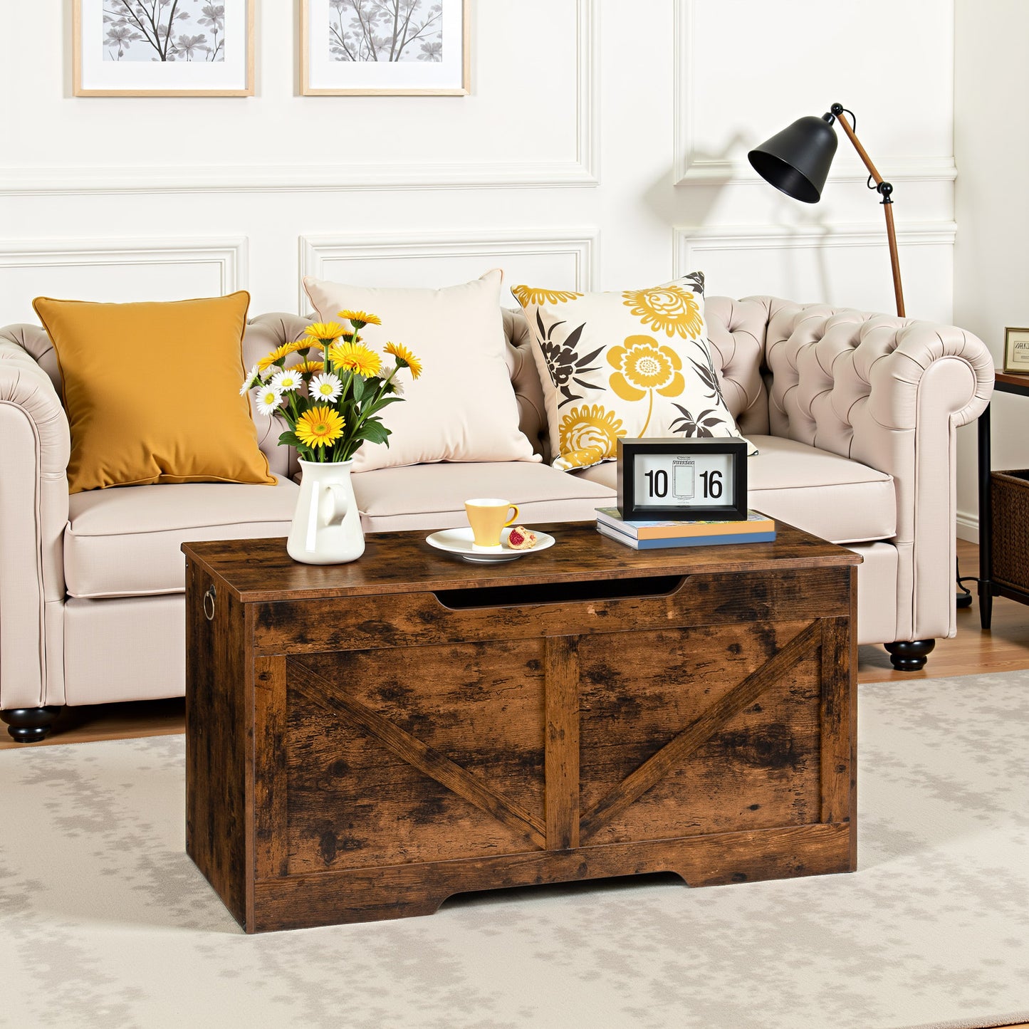 HOOBRO 39.4-inch Wooden Storage Bench with Safety Hinges