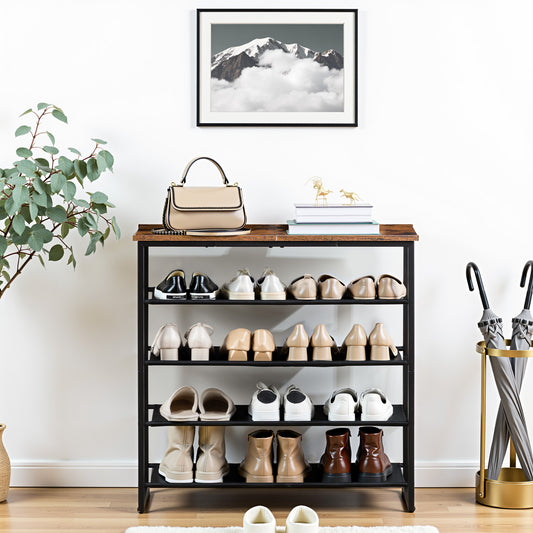 HOOBRO 5-Tier Shoe Rack with 4 Oxford Cloth Shelves & Top Panel