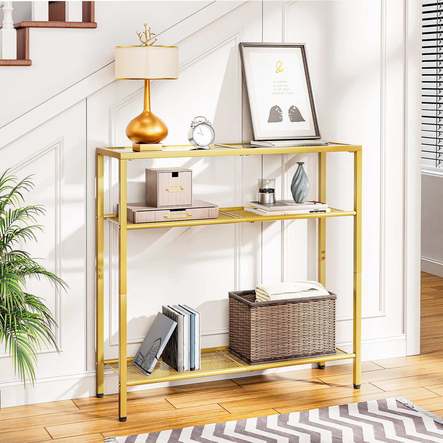 HOOBRO 29.5-inch 3-Tier Tempered Glass Narrow Console Table