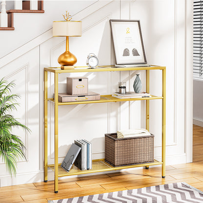 HOOBRO 29.5-inch 3-Tier Tempered Glass Narrow Console Table