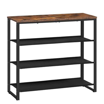 HOOBRO 4-Tier Industrial Style Shoe Rack with 3 Oxford Fabric Shelves