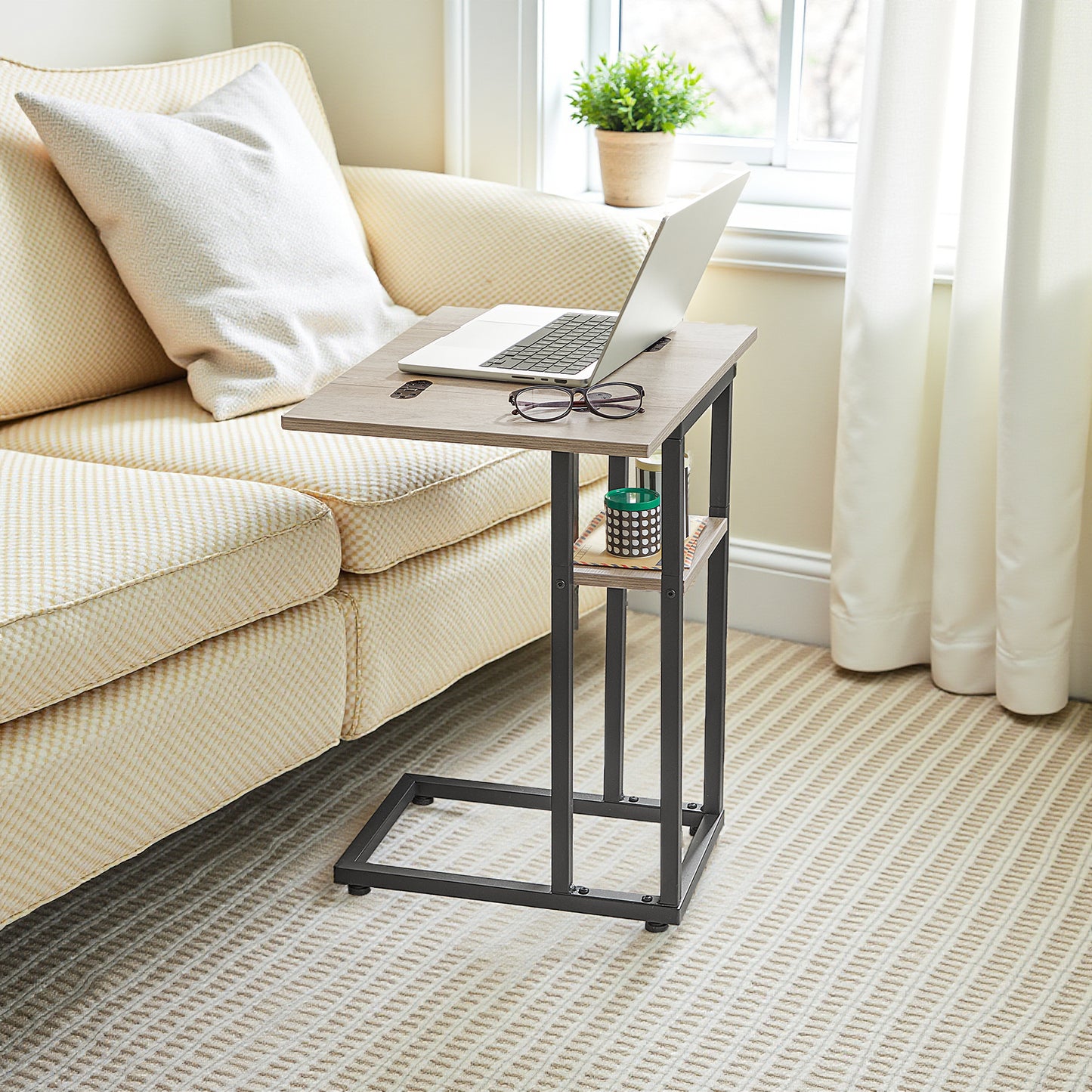 HOOBRO C-Type Folding Side Table with Storage Rack