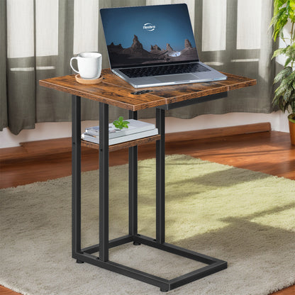 HOOBRO C-Type Folding Side Table with Storage Rack