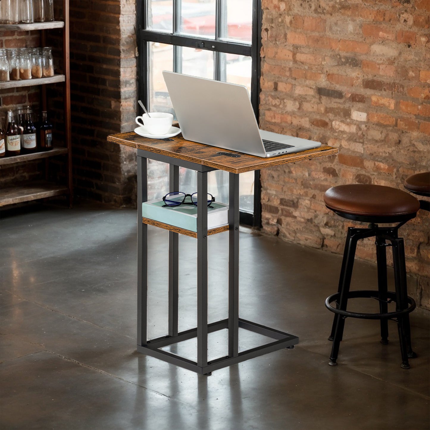 HOOBRO C-Type Folding Side Table with Storage Rack