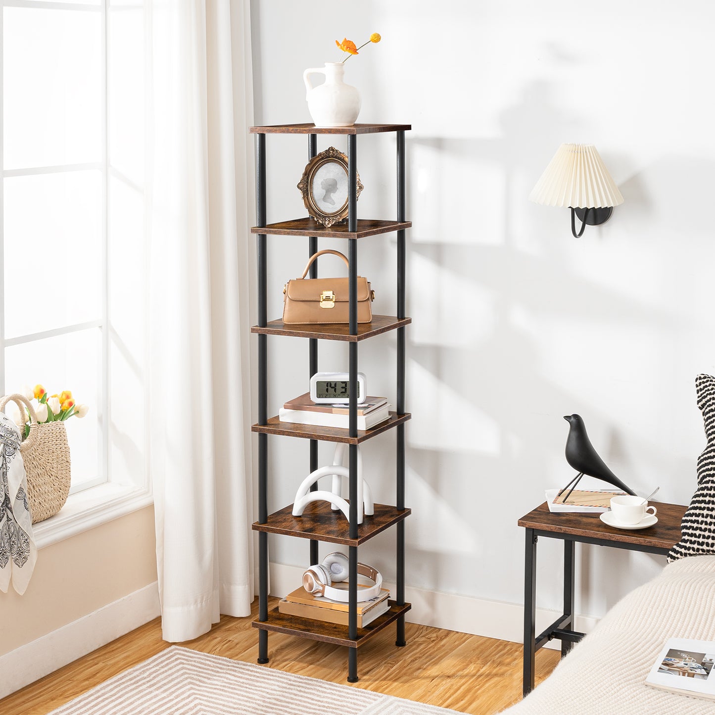 HOOBRO 6-Tier Square Rack Corner Bookshelf