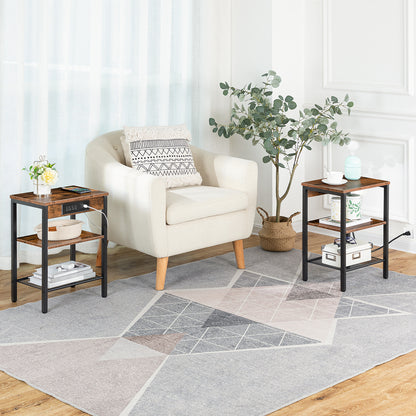 HOOBRO 3-Tier Side Table with Charging Station & USB Port