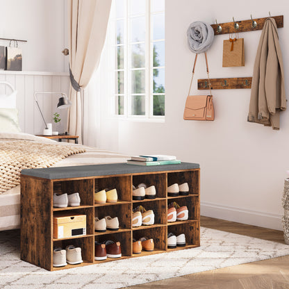HOOBRO 39.4-inch Padded Shoe Cabinet Bench with Compartments