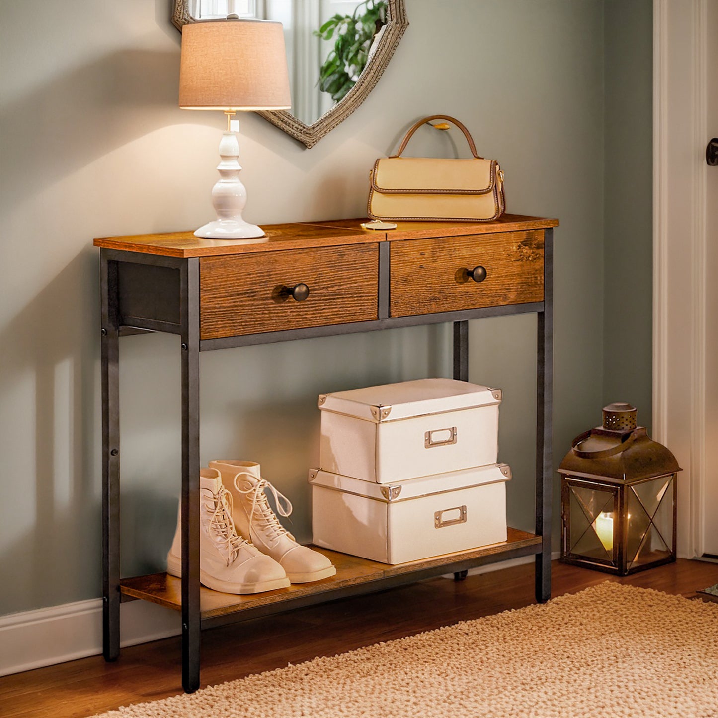 HOOBRO 29.5-inch Narrow Console Table with 2 Fabric Drawers