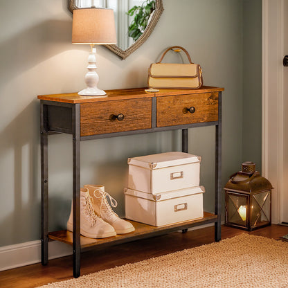 HOOBRO 29.5-inch Narrow Console Table with 2 Fabric Drawers