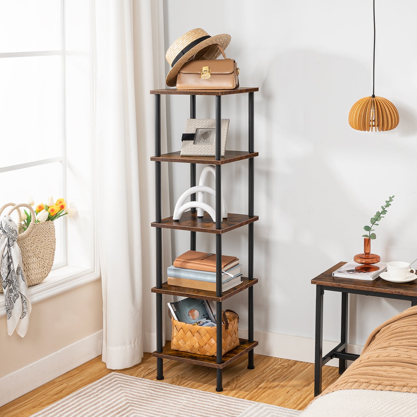 HOOBRO 5-Tier Square Corner Bookshelf
