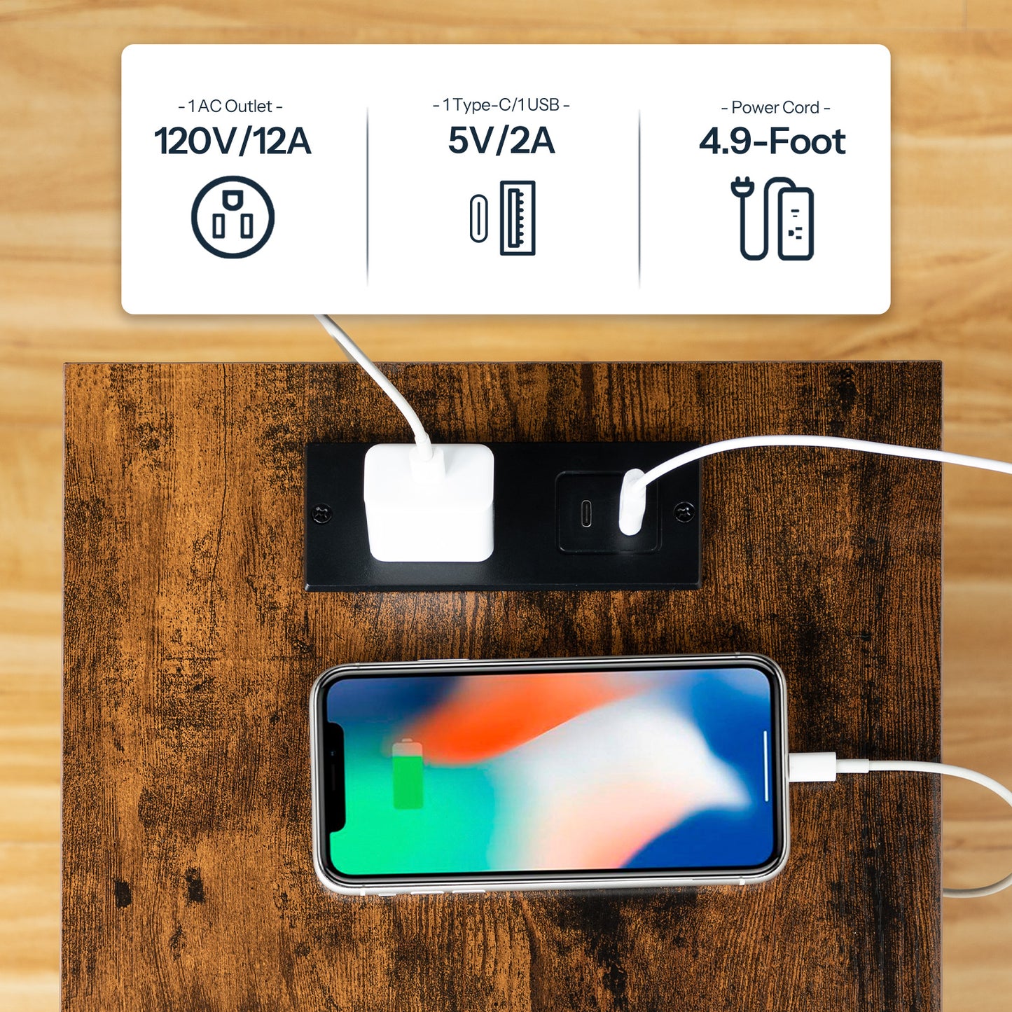 HOOBRO Side Table with Charging Station