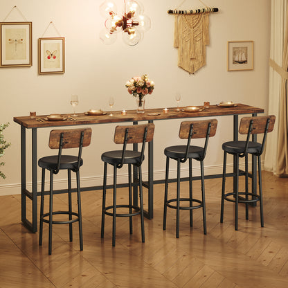 HOOBRO PU Leather Bar Stool with Footrest & Back / 2PICS