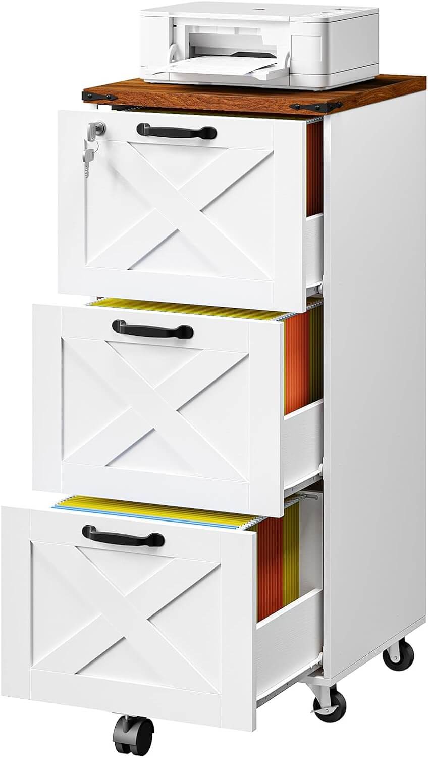 HOOBRO Wooden 3-Drawer Farmhouse File Cabinet for A4 and Letter Size