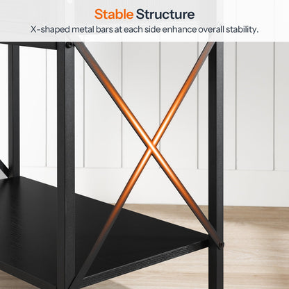 Black metal frame with X-shaped design on a white background, featuring text about stability.