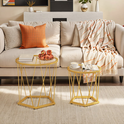 HOOBRO Modern Style Round Metal Frame Small Coffee Table Set / 2PICS