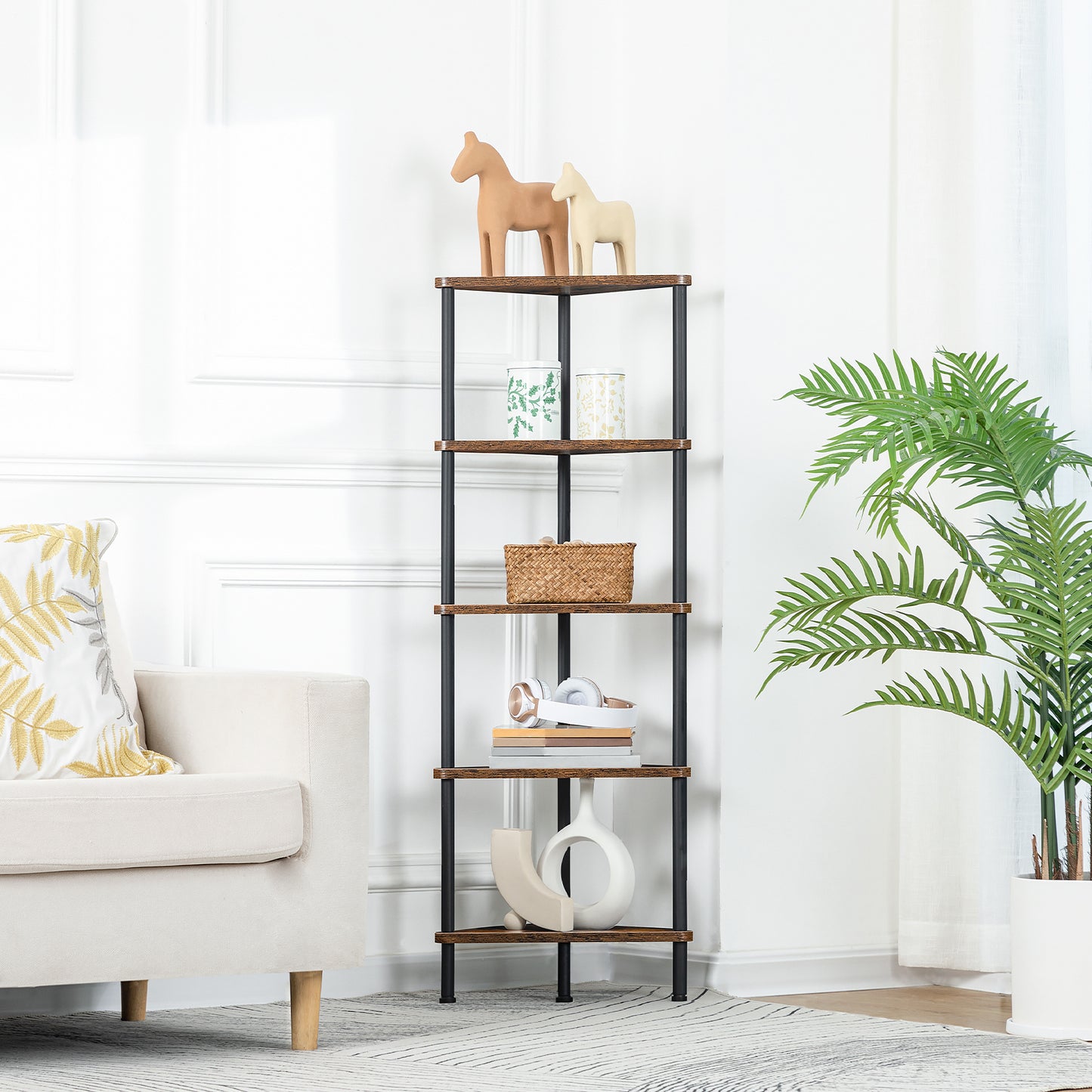 HOOBRO Industrial Style 5-Tier Corner Bookshelf