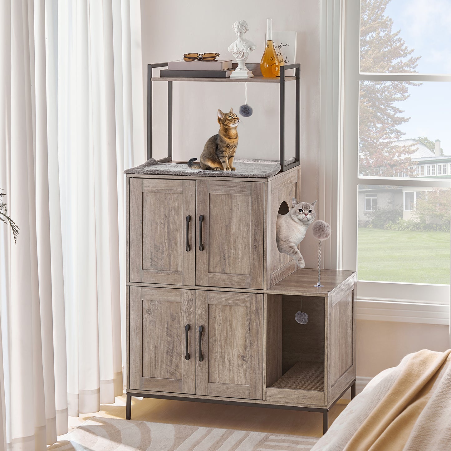 HOOBRO 2-in-1 Cat Litter Box Enclosure Furniture with Shelf