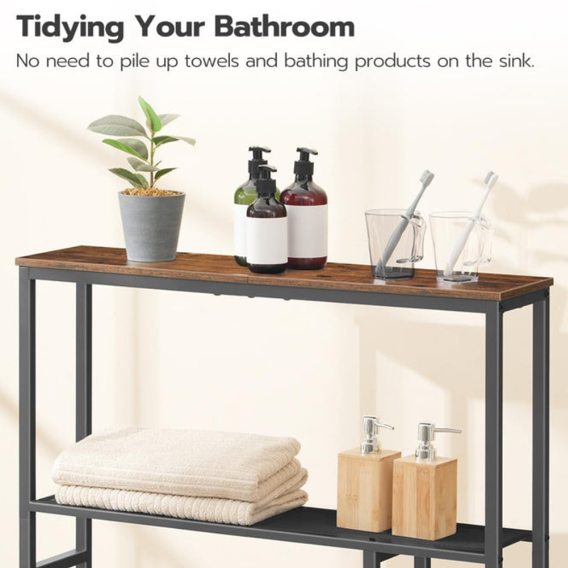 HOOBRO Retro Brown 5-Tier Toilet Above Shelf with Toilet Paper Holder & Hooks