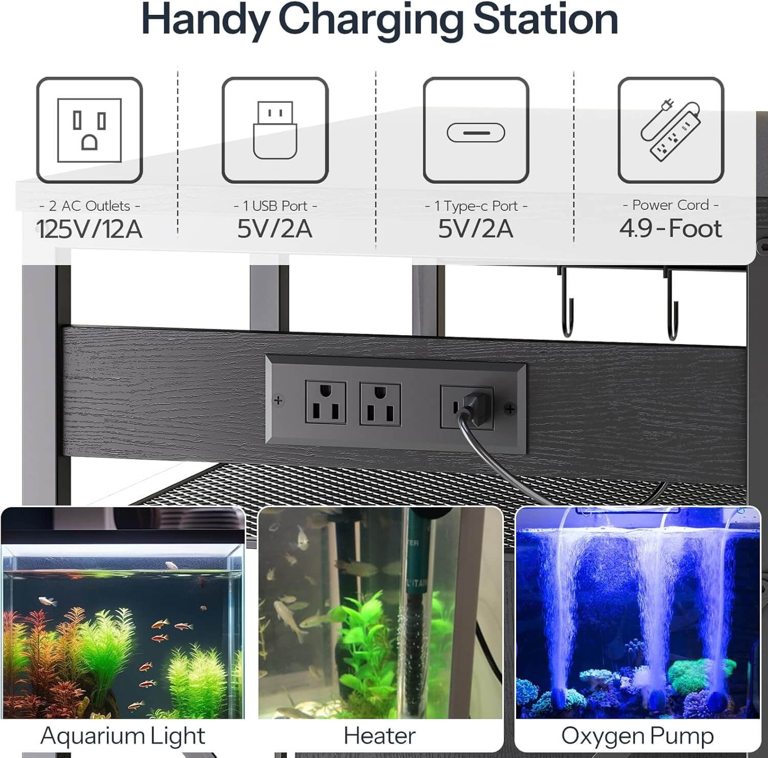HOOBRO Fish Tank Stand with Power Outlet & LED Light