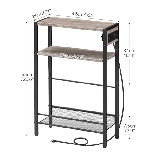 HOOBRO Greige Mini Narrow Side Table with Charging Station & USB Port