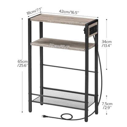 HOOBRO Greige Mini Narrow Side Table with Charging Station & USB Port
